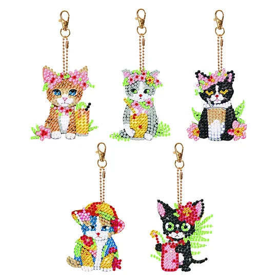 DIY Diamond Painting Key Rings Cats 5 pcs