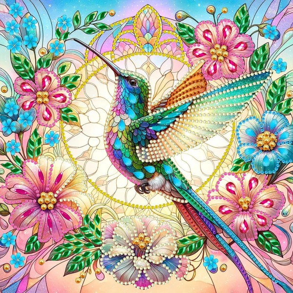 Flower Hummingbird 30*30cm special shaped drill diamond painting