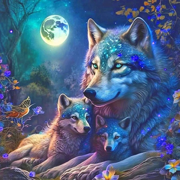 Family of Wolves 30*30cm full round drill diamond painting