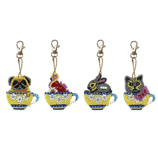 4 x DIY Diamond Painting Keychains Cup Animal