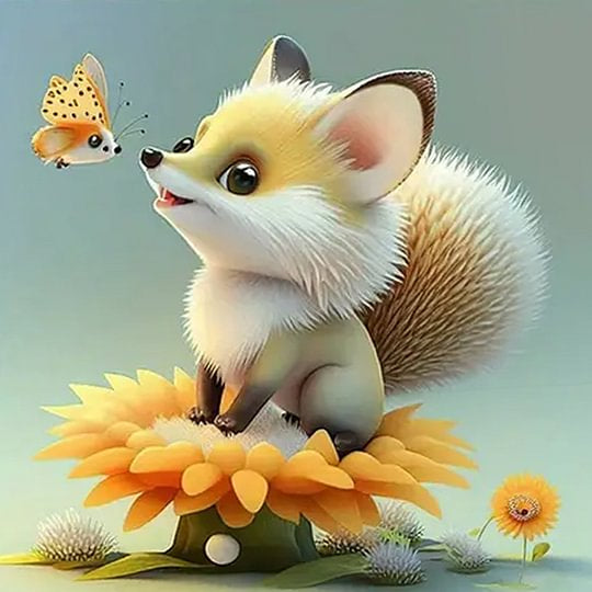 Cute Fox Flower 30*30cm full round drill diamond painting