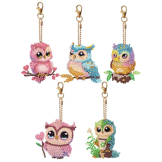 DIY Diamond Painting Owl Key Rings 5 pcs