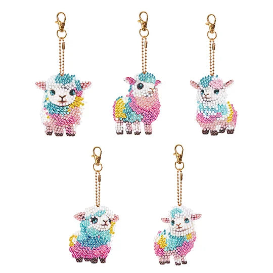 DIY Diamond Painting Sheep Key Rings 5 pcs