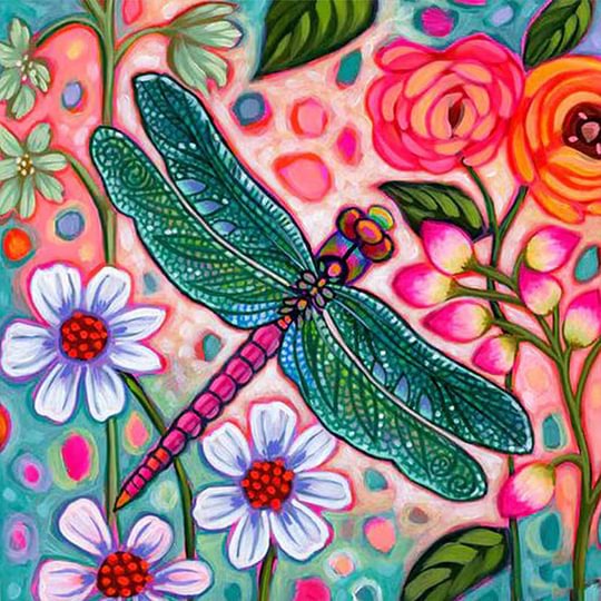 Full Round Drill Diamond Painting 30*30cm Abstract Flowers and Dragonflies