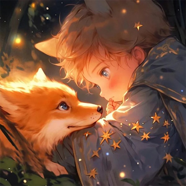 Little Boy and Fox 40*40cm full square drill diamond painting