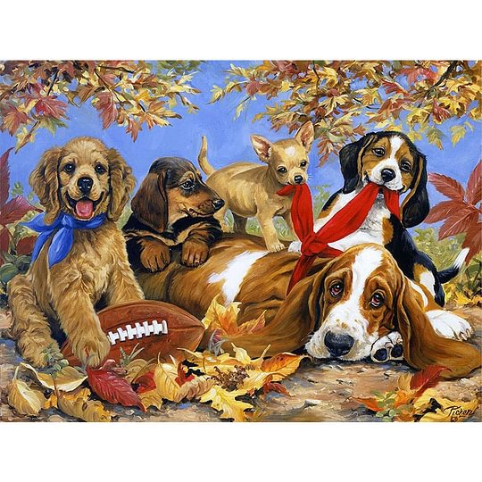 Leaves Dogs 40*30cm full round drill diamond painting