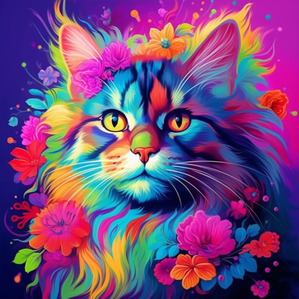 Colourful Cat 30*30cm full round drill diamond painting