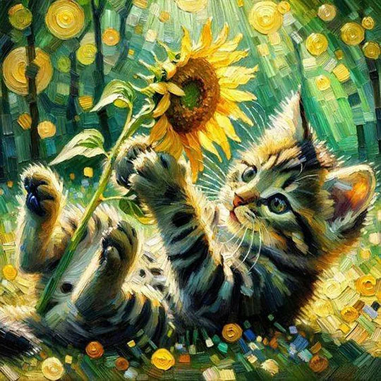 Sunflower and kitten 30*30cm full round drill diamond painting