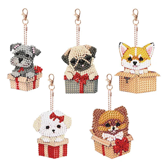 Diamond Painting Keychains 5pcs Double Sided Puppy