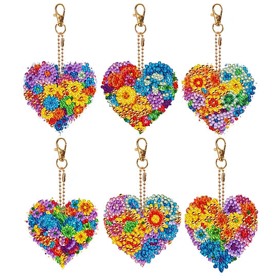 6 pcs double sided special shape diamond painting keychain