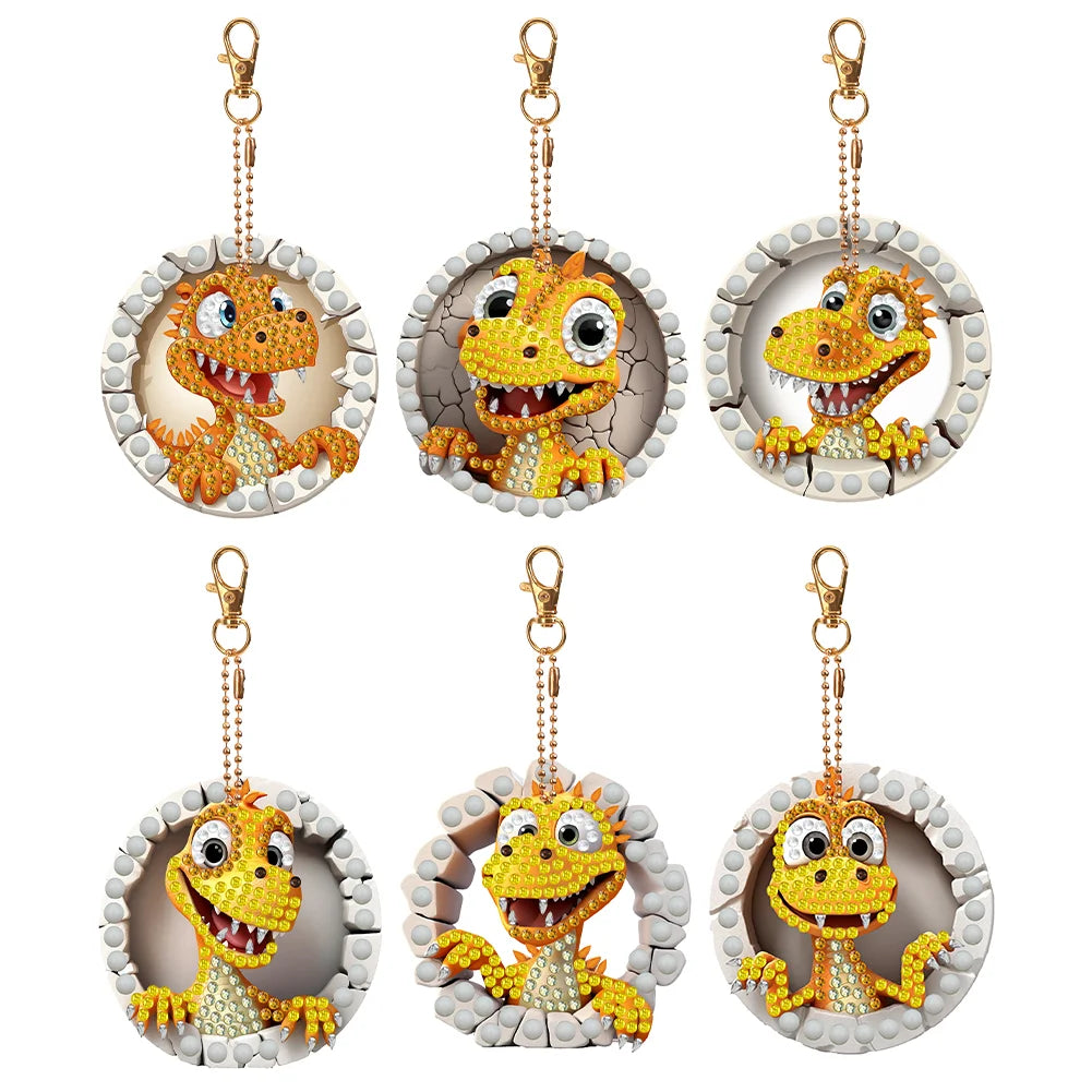 6 pcs Double Sided Special Shape Diamond Painting Keychain - Little Dinosaur