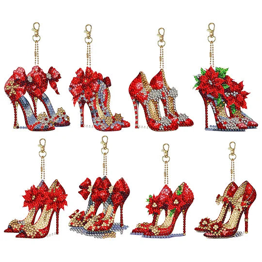 8 pcs Red Heels Double Sided Special Shape Diamond Painting Keychain