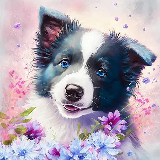 Flowers and Shepherd Dog 30*30cm full round drill diamond painting