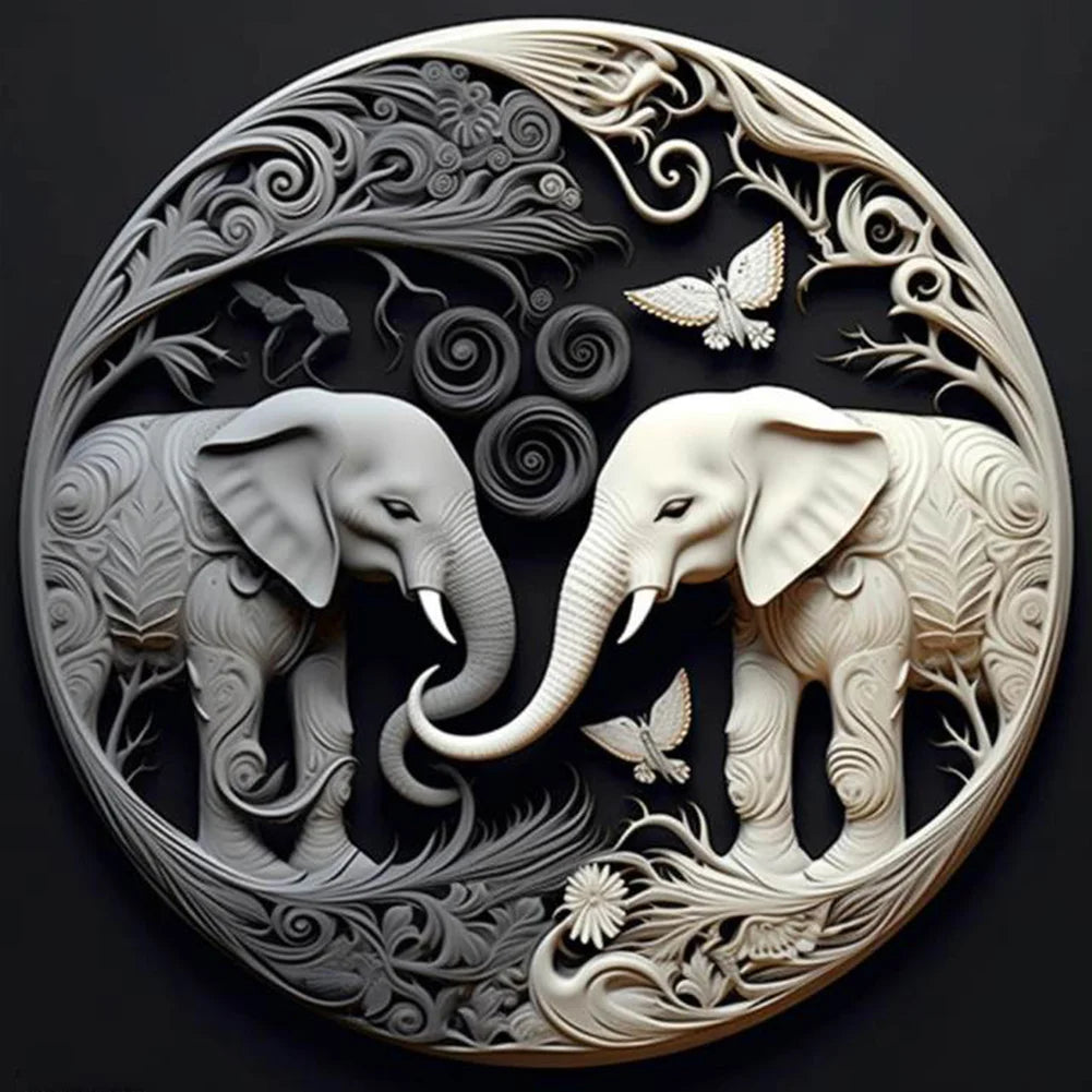 Black and White Elephant Relief 30*30cm full round drill diamond painting