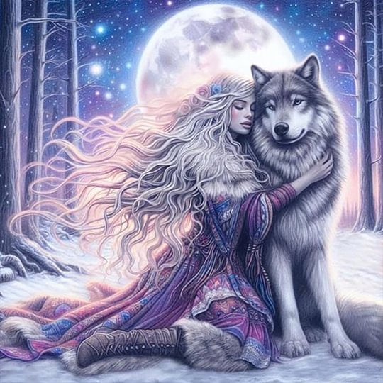 Purple Wolf Girl 50*50cm full round drill (40 colours) diamond painting