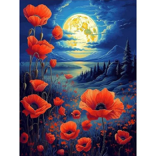 Poppies Under The Moonlight 30*40cm full round drill diamond painting