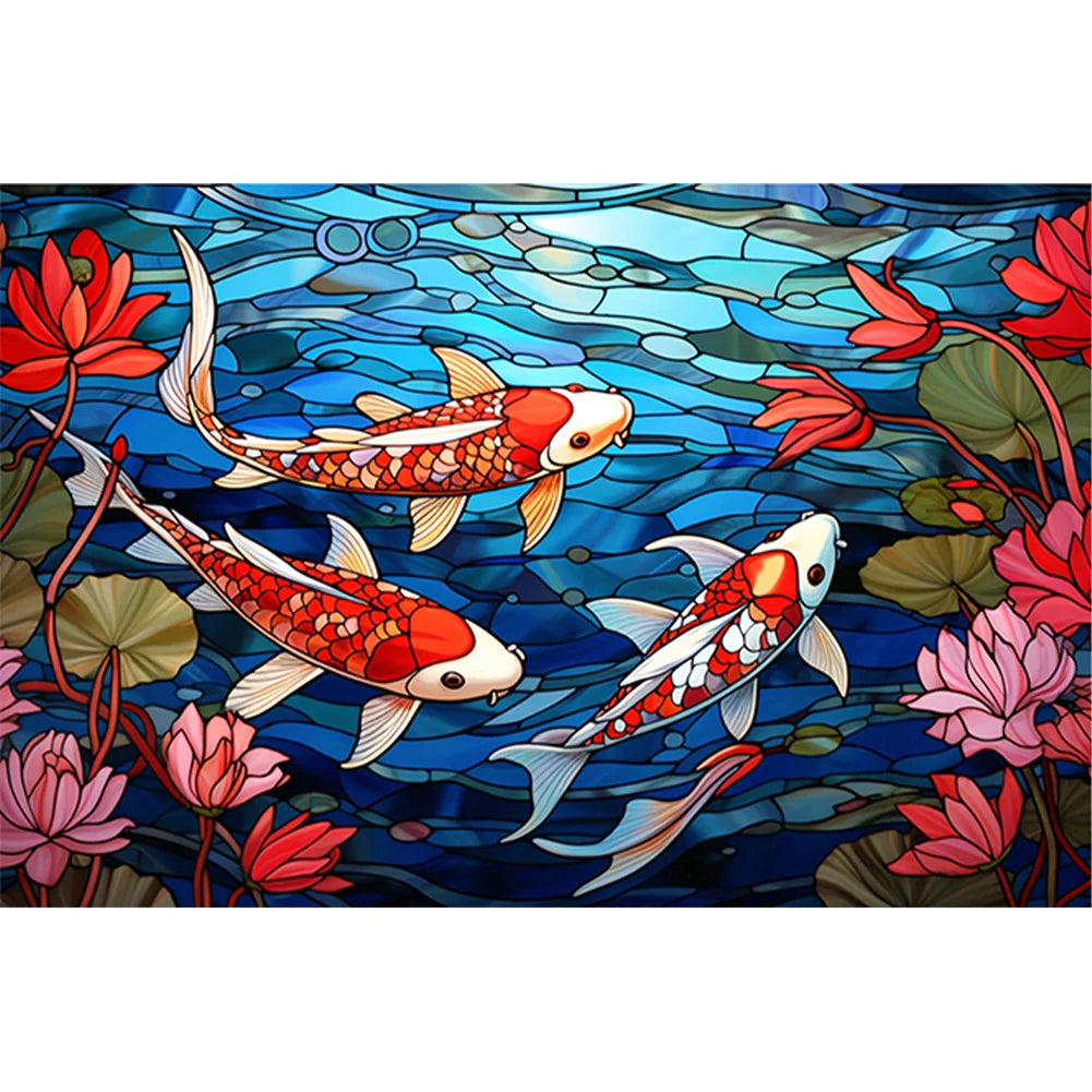 Glass Painting Fish in the pond full 11CT Pre-stamped 60*40cm cross stitch