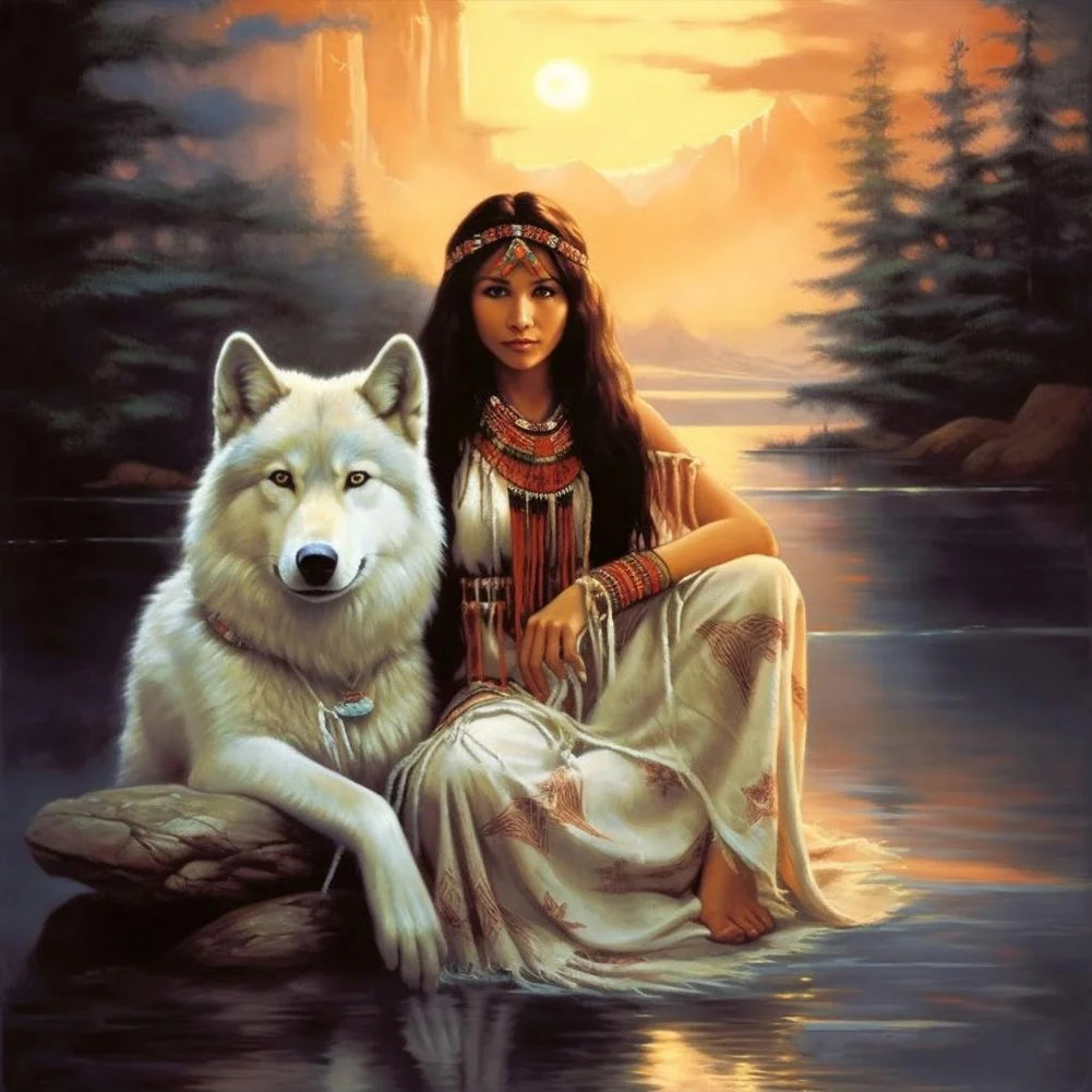 Beauty White Wolf 30*30cm full round drill diamond painting