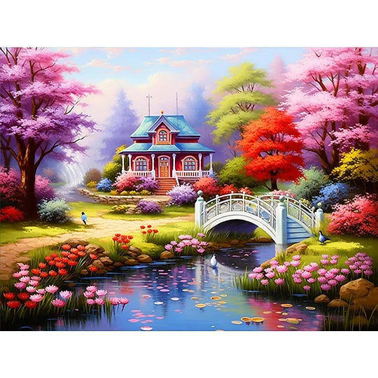 Woods House 40*30cm full round drill diamond painting