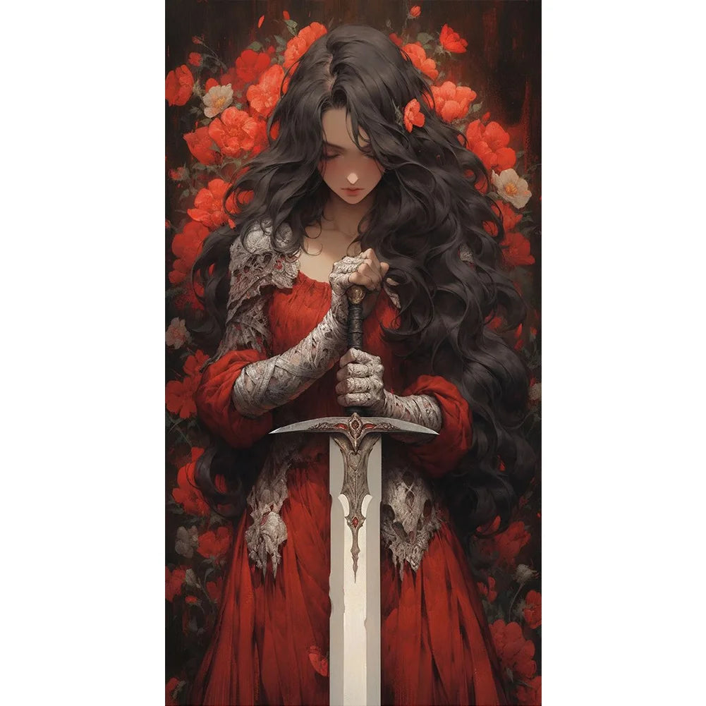 Long haired female knight full 11CT pre-stamped 40*70cm cross stitch