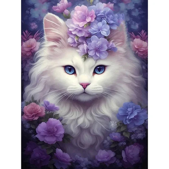 Purple White Cat 30*40cm full round drill diamond painting