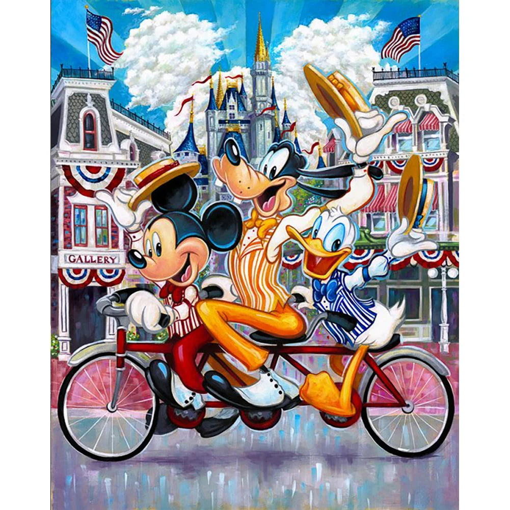 Mickey Goofy Donald Duck Trio Bike 40*50cm full round drill diamond painting