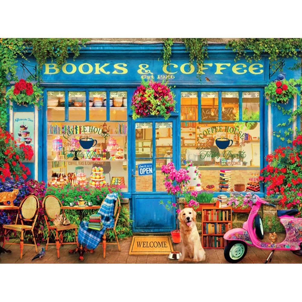 Books and coffee 40*30cm full round drill diamond painting