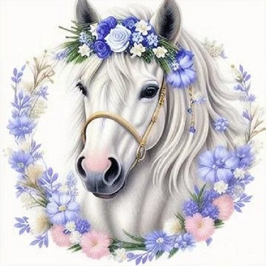 White Horse 30*30cm full round drill diamond painting