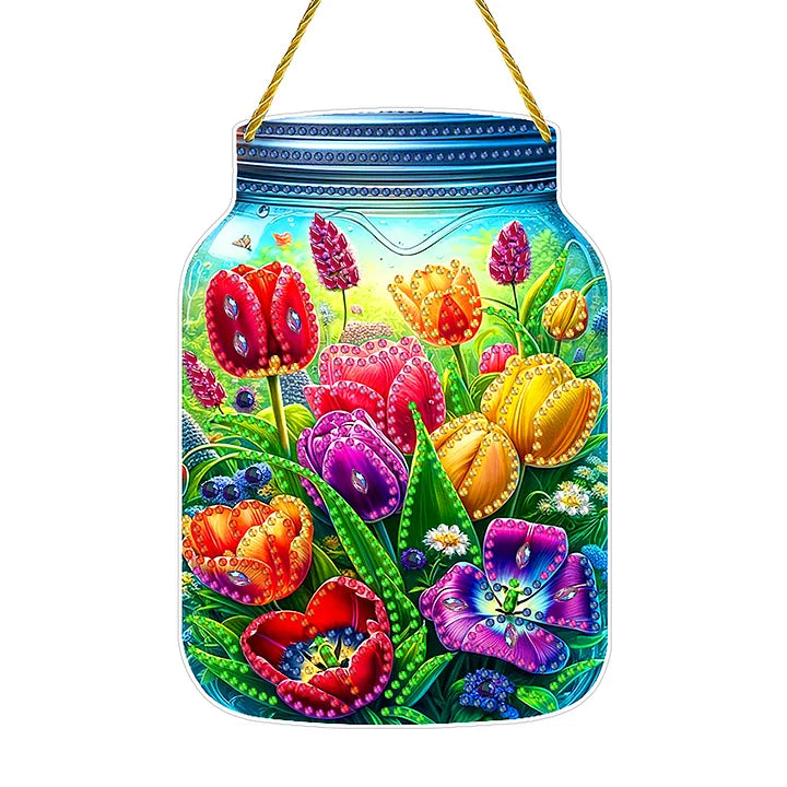 Double Sided Special Shaped Flower in Bottle Hanging Diamond Painting