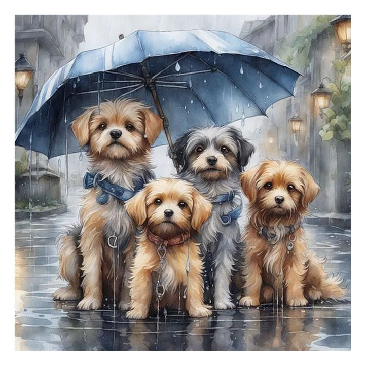 Cute Puppy in the rain 40*40cm full round drill diamond painting