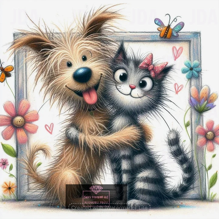 Puppy and Kitten 30*30cm full round drill diamond painting