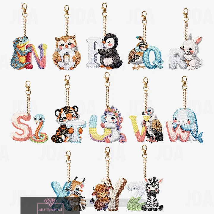 13 pcs Double Sided N-Z Animal Diamond Painting Keychain