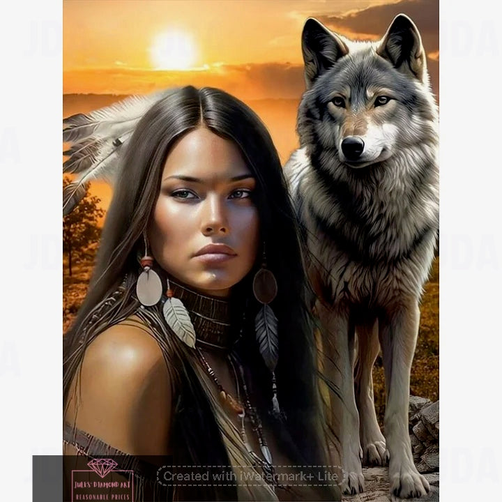 Woman and Wolf 30*40cm full round drill diamond painting