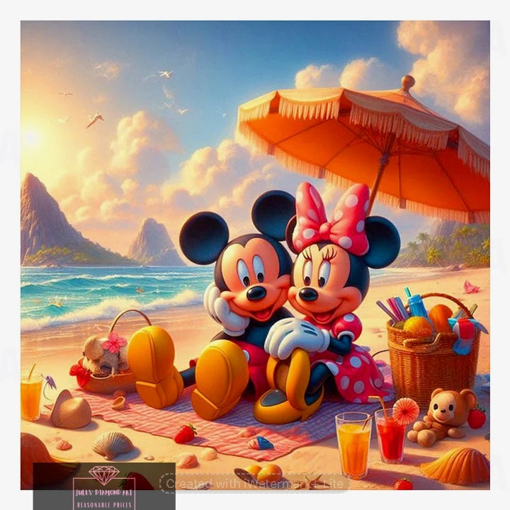 Mickey and Minnie on the beach 30*30cm full round drill diamond painting