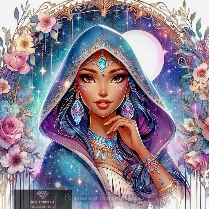 Princess Pocahontas with Headscarf 40*40cm full round drill diamond painting