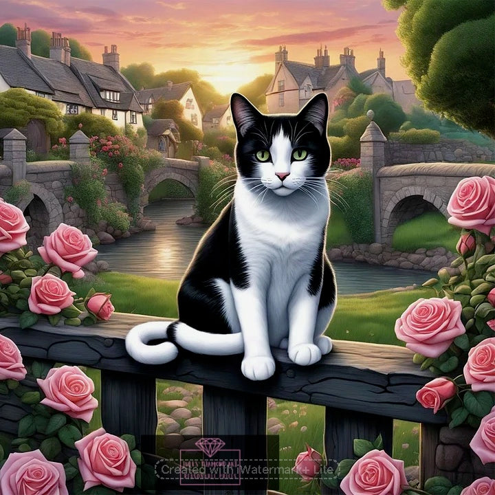 Small Town Cat 30*30cm full round drill diamond painting