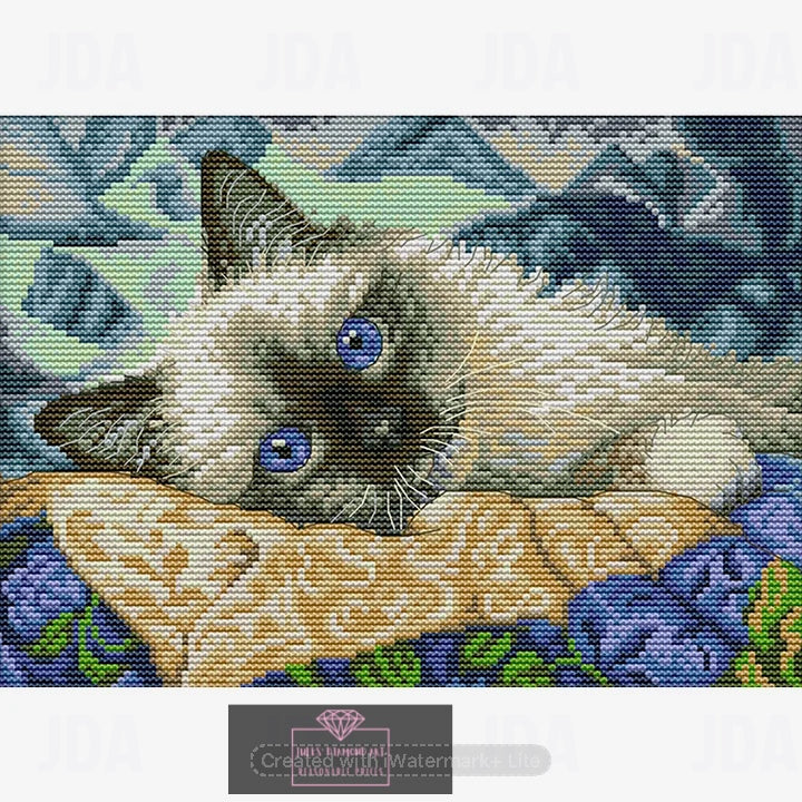 Blue Eyes Cat 14CT pre-stamped canvas 30*21cm cross stitch