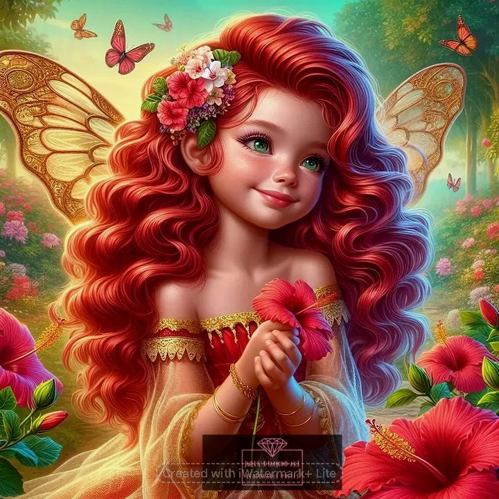 Red Hair Butterfly Girl 30*30cm full round drill diamond painting