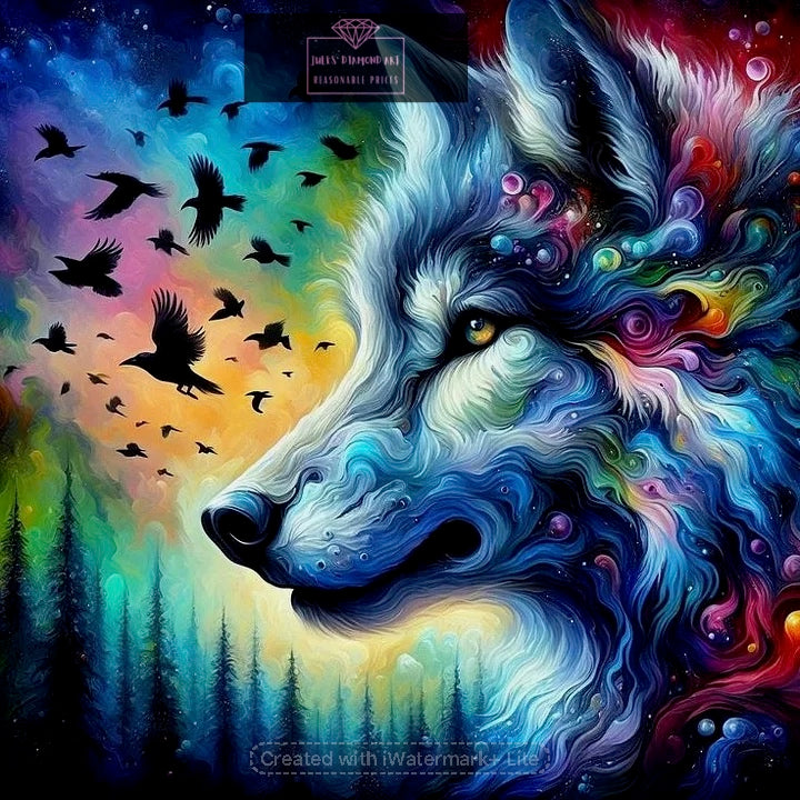 Colourful Wolf 50*50cm full round drill (40 colours) diamond painting