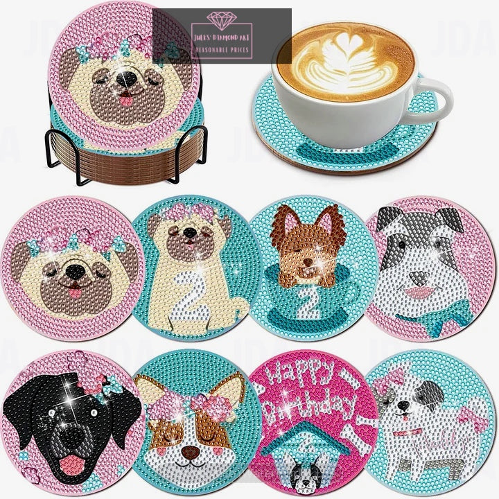 8 pcs diamond painting coasters cute dog