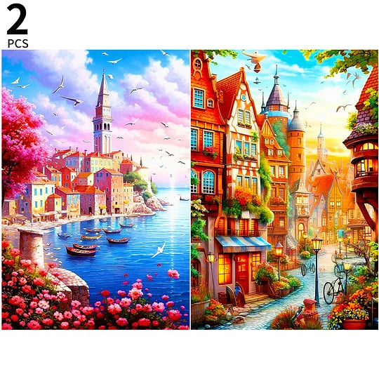 Beautiful Beach and City 40*60cm full round drill diamond painting 2pcs