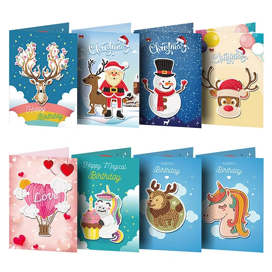 8pcs Special Shaped Drill Diamond Painting Christmas Birthday Cards