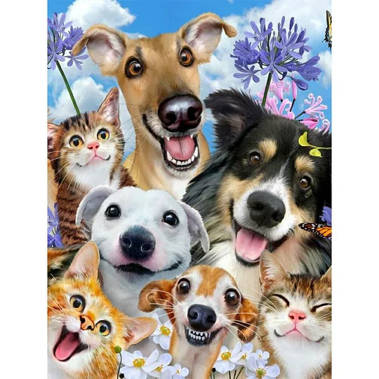 Happy Dog Family 30*40cm full round drill diamond painting