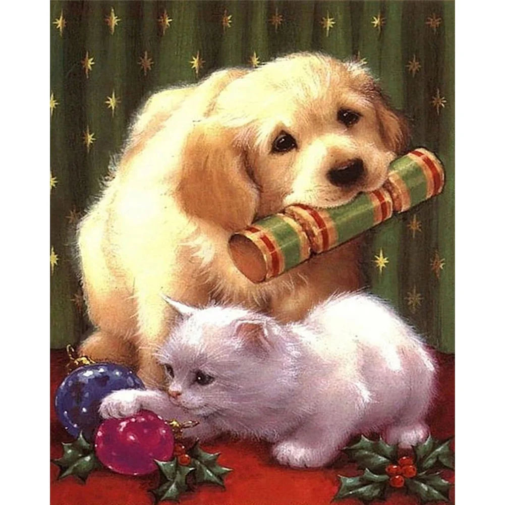 Christmas Puppy and Kitten Full 11CT Pre-stamped 40*50cm Cross stitch