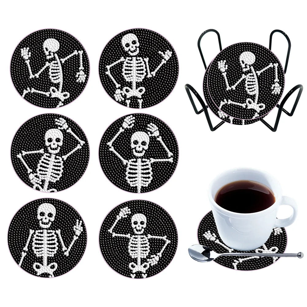 6pcs Diamond Painting Coasters Skeleton