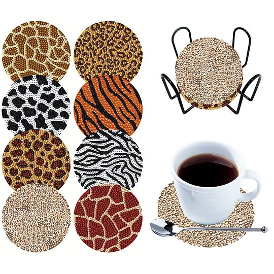 8pcs Diamond Painting Coaster with Holder Animal Skin