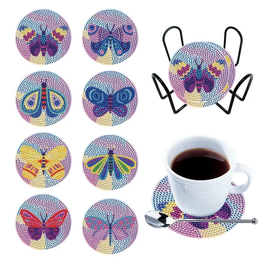 8pcs Diamond Painting Coaster with Holder Vivid Butterfly