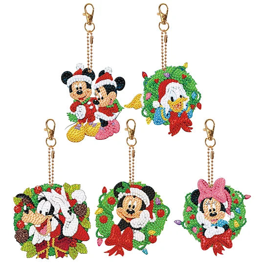 5pcs Diamond Painting Keychains Double Sided Xmas Mickey