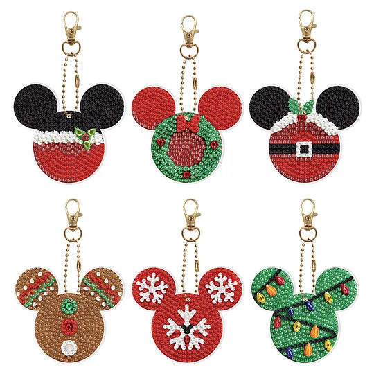 Full Drill Diamond Painting Double Sided Keychains 6pcs Xmas Mickey