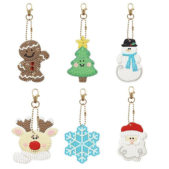 Full Diamond Painting Double Sided 6pcs Keyrings Xmas